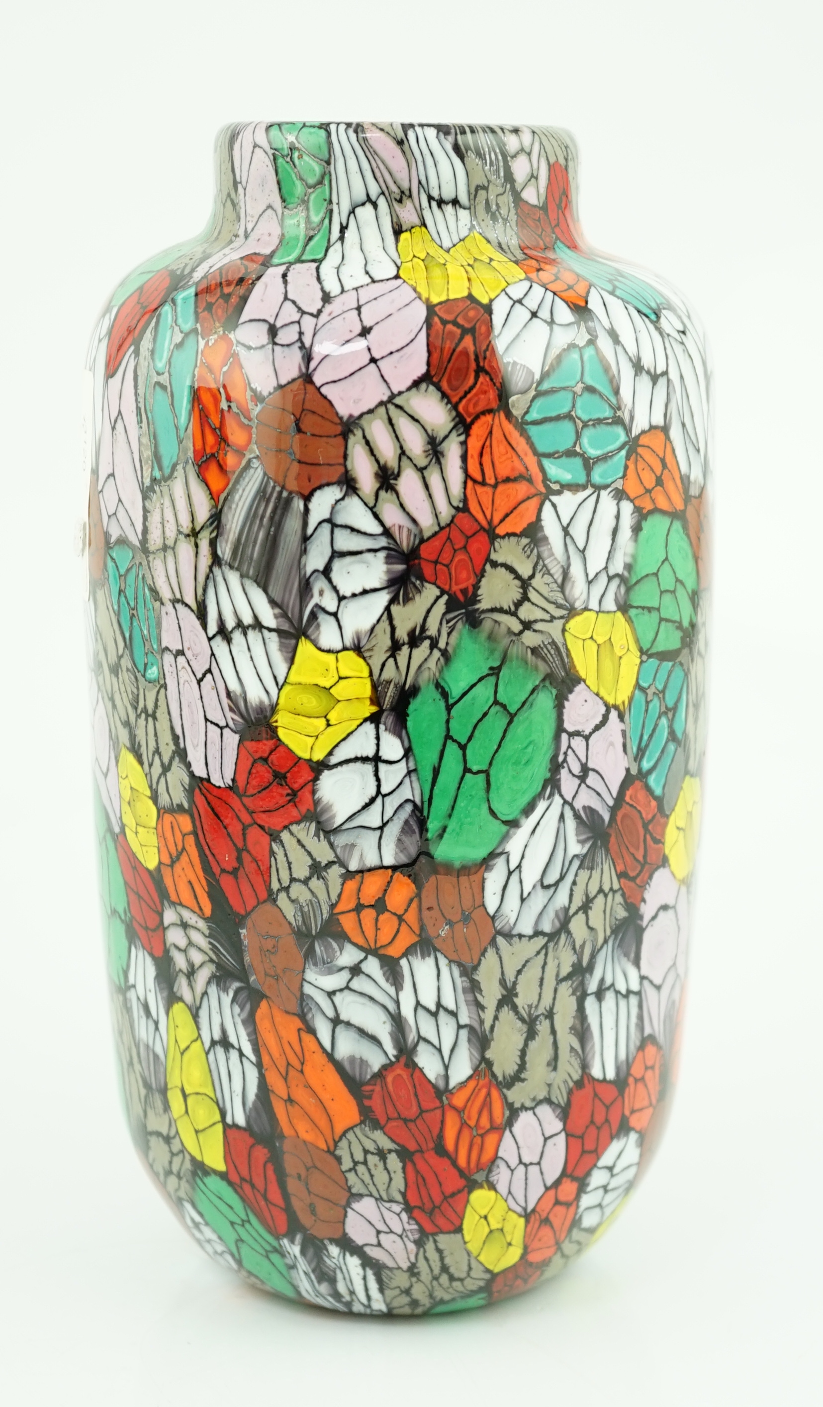 Vittorio Ferro (1932-2012) A Murano glass Murrine vase, with a multicoloured leaf design, signed, 27cm, Please note this lot attracts an additional import tax of 20% on the hammer price